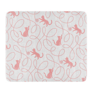 Playful Cat and Yarn Ball Pattern Light Coral Pink Cutting Board