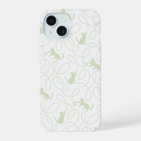 Playful Cat and Yarn Ball Pattern Light Sage Green