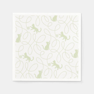 Playful Cat and Yarn Ball Pattern Light Sage Green Napkin
