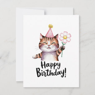 Playful Cat Birthday Design with Daisy Holiday Card