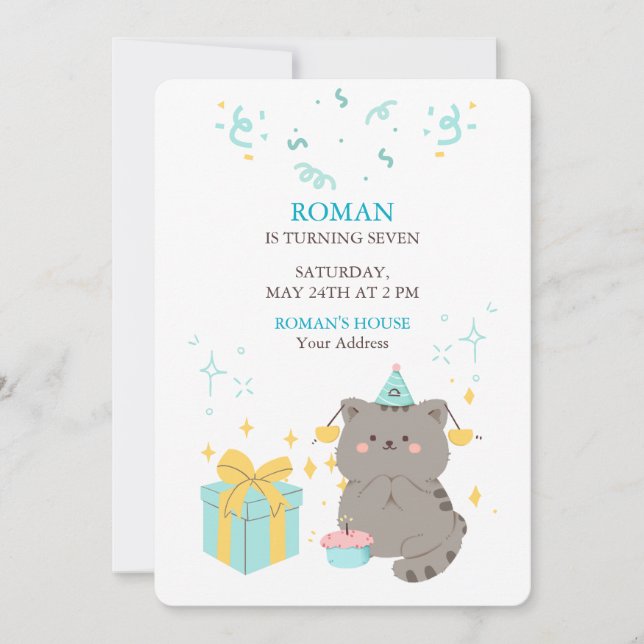 Playful Cat Birthday Invitation (Front)