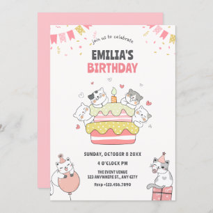 Playful cat birthday party invitation