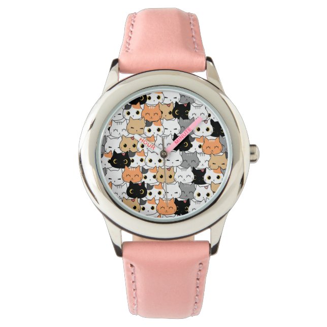 Playful Cat Face Pattern Watch (Front)