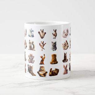 Playful Cat Grid – 16 Illustrated Breeds in Relaxe Large Coffee Mug