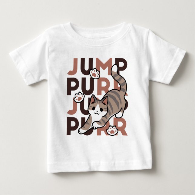 Playful Cat Jump Design - Jump Purr Pun Artwork Baby T-Shirt (Front)