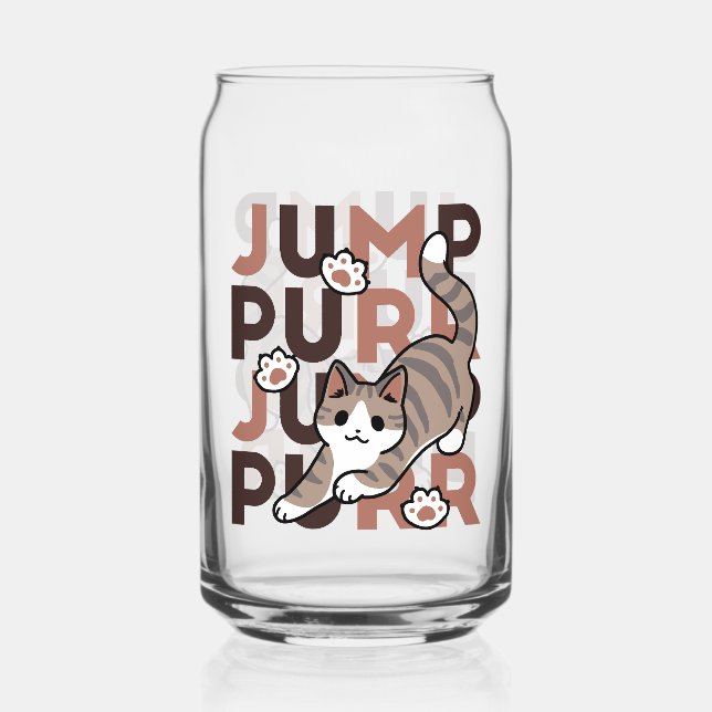 Playful Cat Jump Design - Jump Purr Pun Artwork Can Glass (Front)