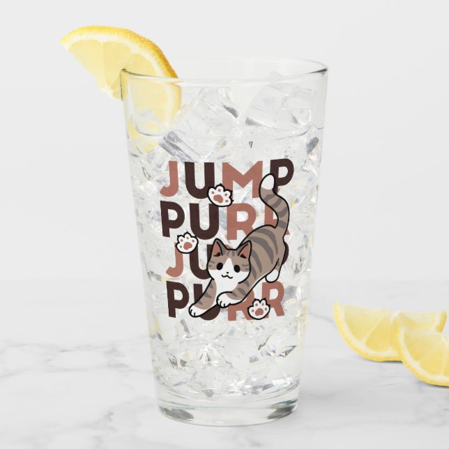 Playful Cat Jump Design - Jump Purr Pun Artwork Glass (Front Ice)