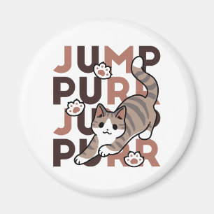 Playful Cat Jump Design - Jump Purr Pun Artwork Magnet