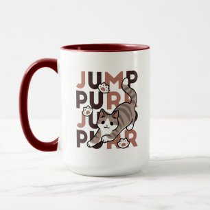 Playful Cat Jump Design - Jump Purr Pun Artwork Mug
