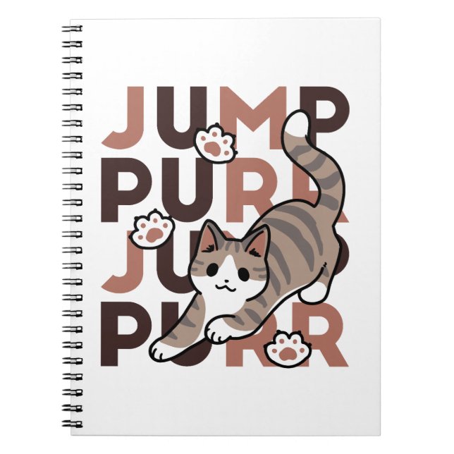 Playful Cat Jump Design - Jump Purr Pun Artwork Notebook (Front)