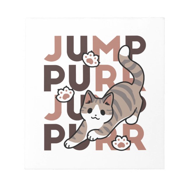 Playful Cat Jump Design - Jump Purr Pun Artwork Notepad (Front)