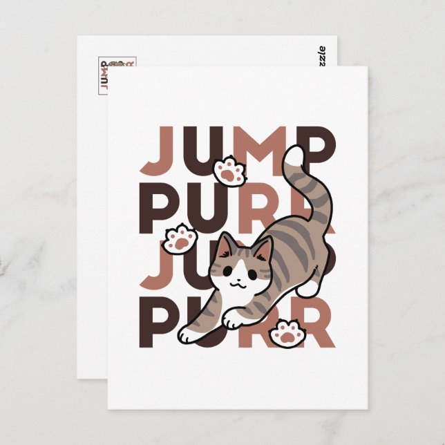 Playful Cat Jump Design - Jump Purr Pun Artwork Postcard (Front/Back)
