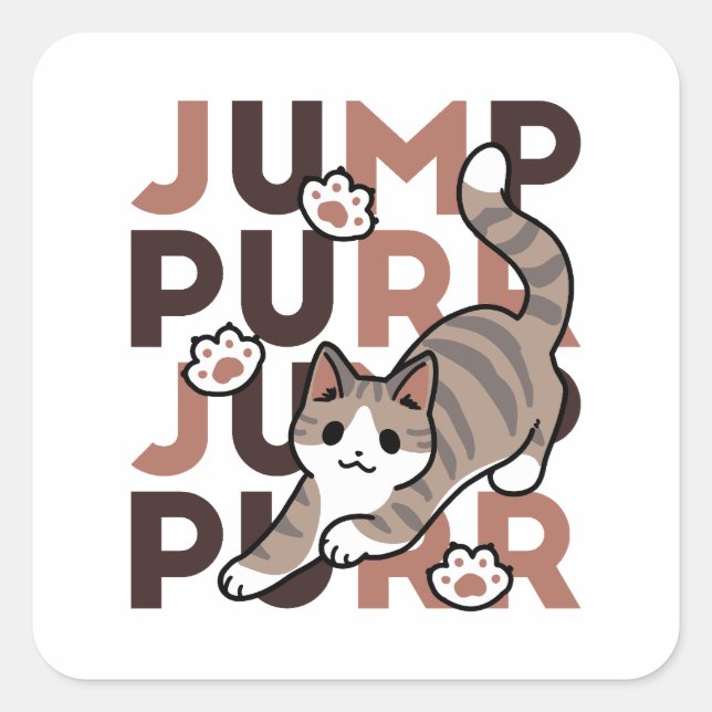 Playful Cat Jump Design - Jump Purr Pun Artwork Square Sticker (Front)