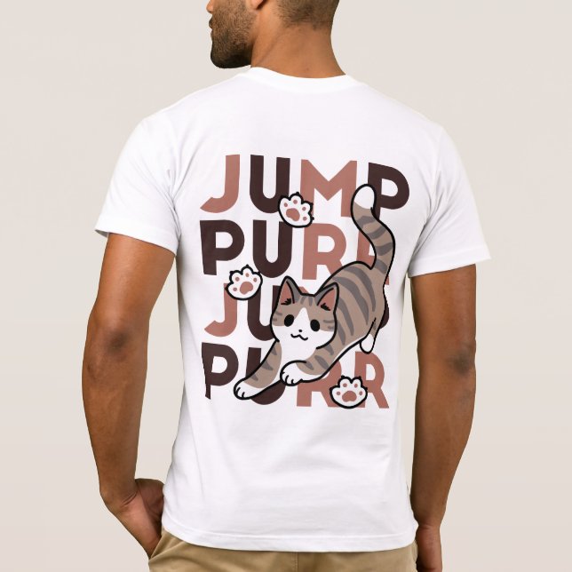 Playful Cat Jump Design - Jump Purr Pun Artwork T-Shirt (Back)