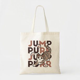 Playful Cat Jump Design - Jump Purr Pun Artwork Tote Bag