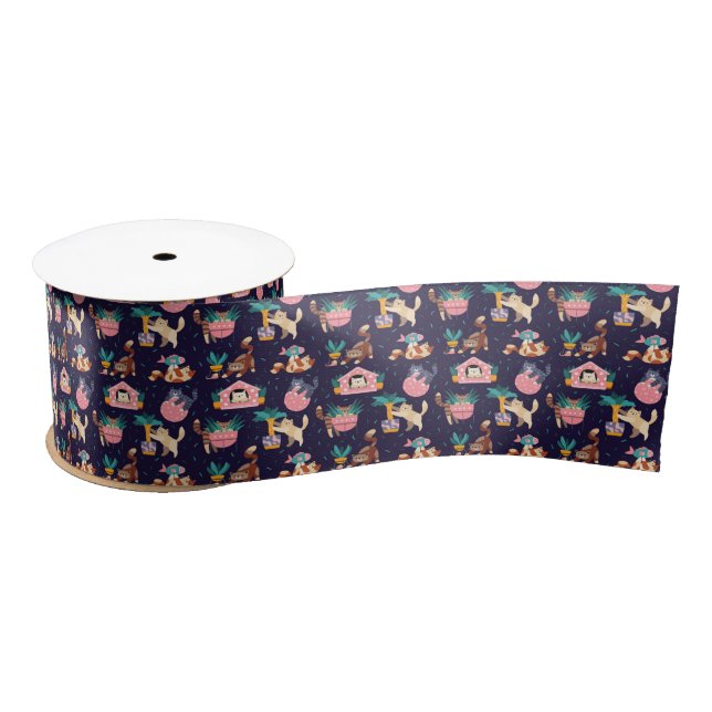 Playful Cat Lover Design Satin Ribbon (Spool)