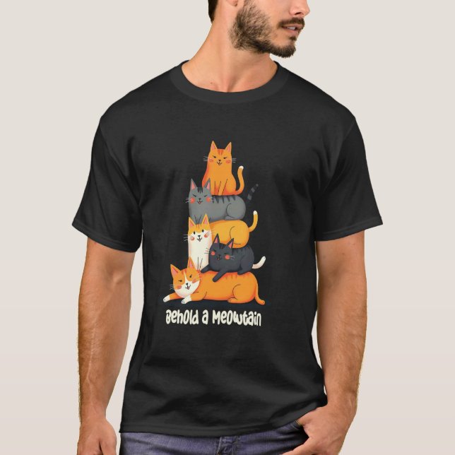 Playful Cat Meowtain Stack T-Shirt (Front)