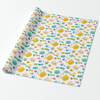Playful Cat & Paw Print – Cute and Colourful kids Wrapping Paper