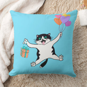 Playful Cat Pillow Pair Mum Gift Neon Blue