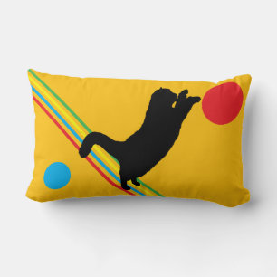 Playful Cat Pop on Bright Yellow Lumbar Pillow