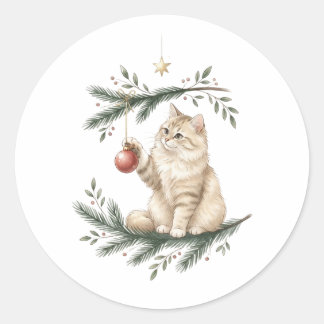 Playful Cat with Christmas Ornament Sticker
