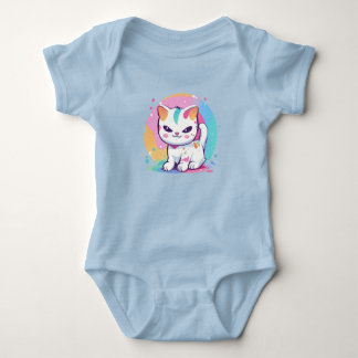 Playful Cat with Colourful Spots Baby Bodysuit