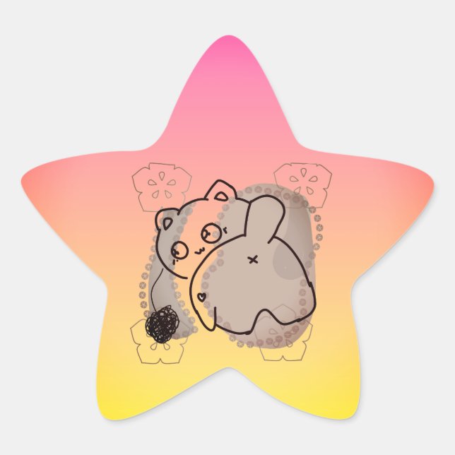 Playful Cat with Yarn Star Sticker (Front)