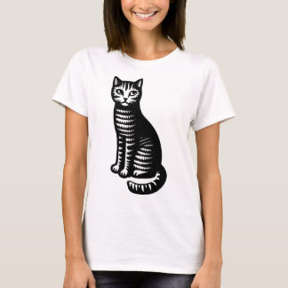 Playful Cat Woodcut Style T-Shirt