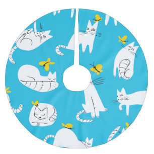 Playful Cats and Butterflies Pattern Brushed Polyester Tree Skirt
