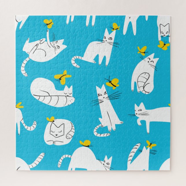 Playful Cats and Butterflies Pattern Jigsaw Puzzle (Vertical)