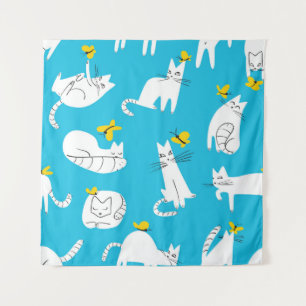 Playful Cats and Butterflies Pattern Tapestry
