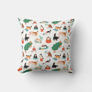 Playful Cats and Christmas Trees Pattern Cushion