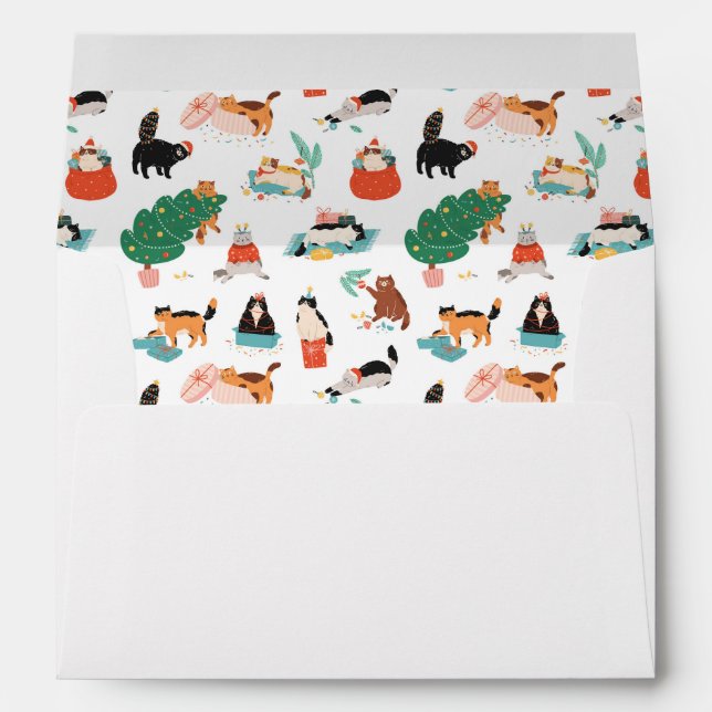 Playful Cats and Christmas Trees Pattern Envelope (Back (Bottom))