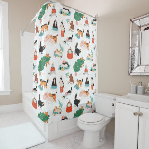 Playful Cats and Christmas Trees Pattern Shower Curtain