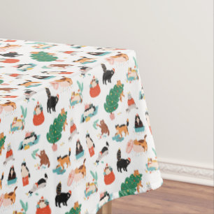 Playful Cats and Christmas Trees Pattern Tablecloth