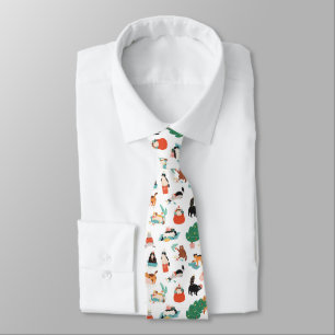 Playful Cats and Christmas Trees Pattern Tie