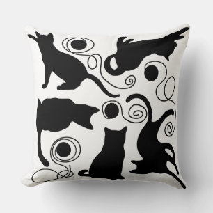 Playful Cats and Yarn Silhouettes Cushion