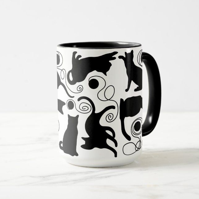 Playful Cats and Yarn Silhouettes Mug (Front Right)