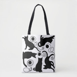 Playful Cats and Yarn Silhouettes Tote Bag