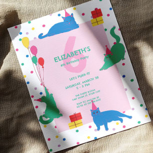 Playful Cats cute Purrfect Birthday Party  Invitation