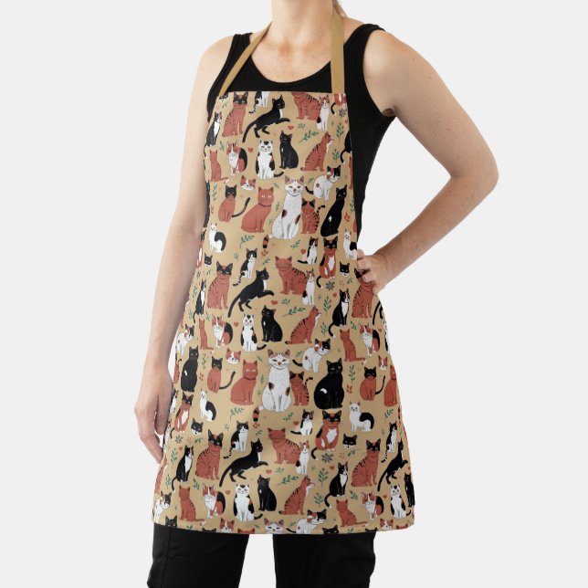 Playful Cats on a Tan Background Apron (Insitu)