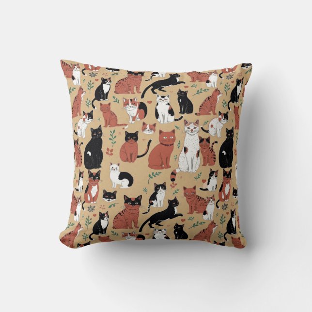 Playful Cats on a Tan Background Cushion (Front)