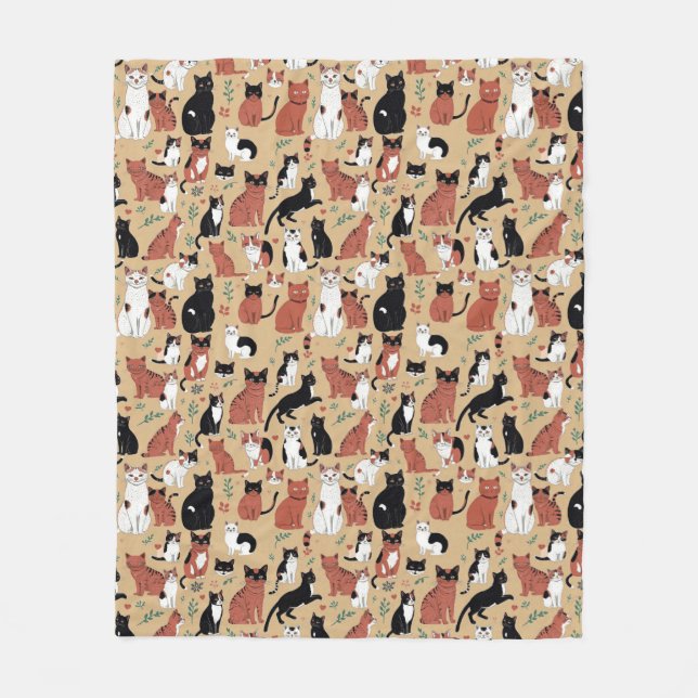 Playful Cats on a Tan Background Fleece Blanket (Front)