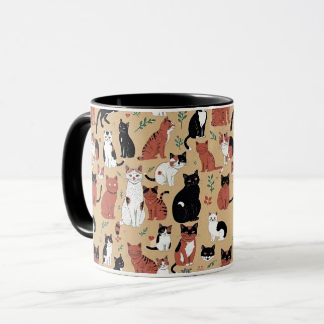 Playful Cats on a Tan Background Mug (Front Left)