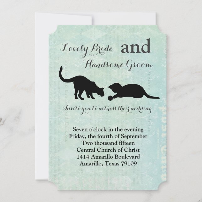 Playful Cats Vintage Blue Wedding Invitation (Front)