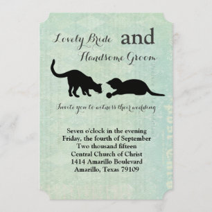 Playful Cats Vintage Blue Wedding Invitation