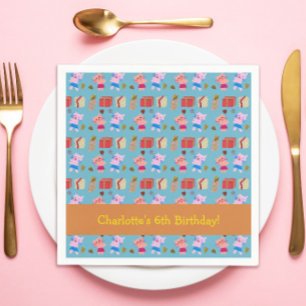 Playful Cats with Gifts Kids Birthday Party Blue Napkin