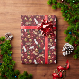 Playful Cats with Shiny Christmas Ornaments Wrapping Paper