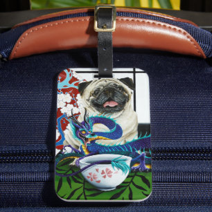 Playful Charming Pug Dog Japanese Dragon Luggage Tag