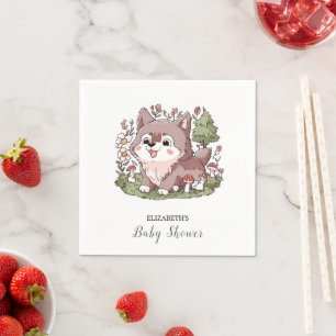 Playful Charming Wolf Baby Shower Napkin